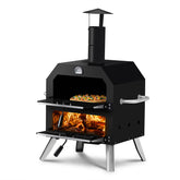 HAOYYE Outdoor Wood Fired Pizza Oven with 2-Layer Cooking Space, Removable Rack & Pizza Stone, Portable Pizza Maker for Backyard, Patio, Camping, BBQ, Built-in Thermometer for Temperature Control, Iron Pizza Cooker